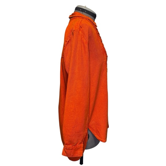 Pilcro | Orange Pleated Bib Button Down Blouse | Size S - Picture 3 of 9